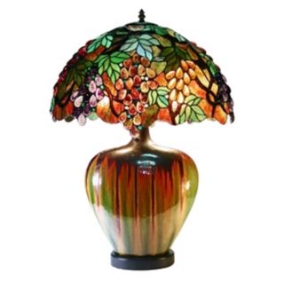Grape Design Ceramic Base Tiffany Style Table Lamp   #M5645
