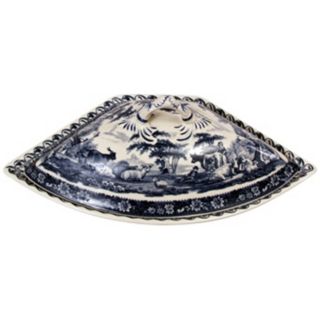 13 1/2" Wide Blue and White Porcelain Tureen   #R3247