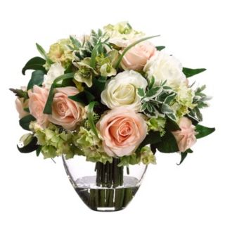 Cream Rose and Hydrangea Faux Flower Arrangement   #M3508