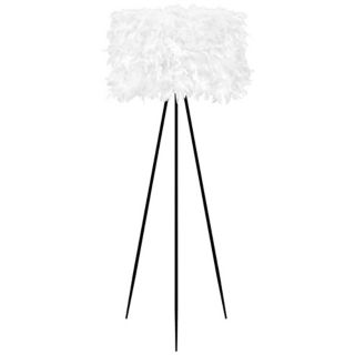 Black Tripod Floor Lamp with White Faux Feather Shade   #V1833