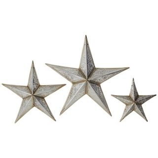 Silver Tin Stars Wall Decor Set of 3   #X3612