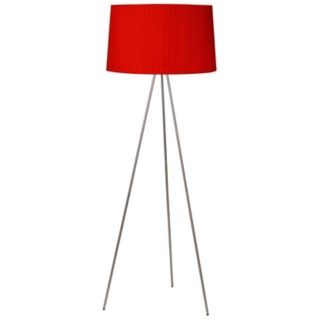 Lights Up Weegee Nickel Red Dupioni Silk Shade Floor Lamp   #T2905