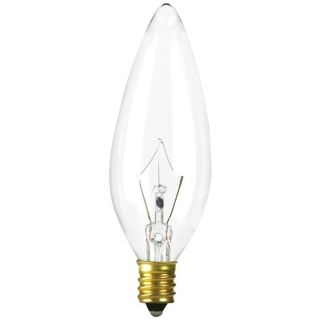 25 watt clear glass chandelier bulb in torpedo tip shape. Rated for