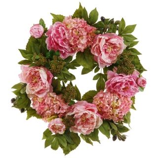 Jane Seymour 24" Pink Faux Peony and Hydrangea Wreath   #V5929