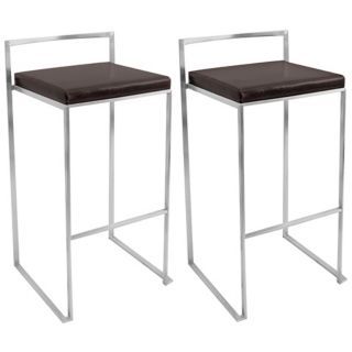 Set of 2 Wenge Leatherette Fuji Stacker Modern Bar Stools   #T4657