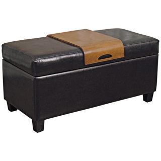 Gregg Bicast Leather Modern Storage Bench with Serving Tray   #X8662