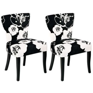 Set of 2 Black and White Floral Pattern Side Chair   #P5940