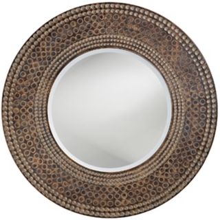 Antique Oak and Maple Finish Round 35" Wide Wall Mirror   #H5522