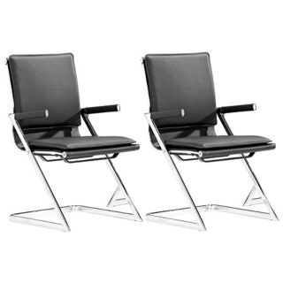 Zuo Lider Black and Chrome Set of 2 Conference Chairs   #T2482
