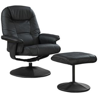 Black Faux Leather Swivel Recliner and Ottoman   #W1357