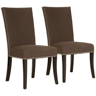 Soho Sepia Fabric With Nail Heads Armless Dining Chair   #T7305