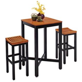 Black and Oak 3 Piece Bar Table and Stool Set   #X1090