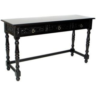 Three Drawer Traditional Sofa Table in Dark Brown Finish   #H5499