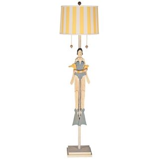 Girl Swimmer Puppet with Striped Shade Floor Lamp   #H4185