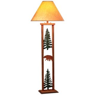 Cedar Ridge Pine Tree and Bear Rectangular Floor Lamp   #H3814
