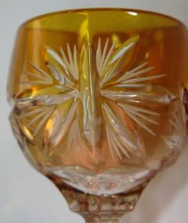 Vintage Hofbauer Genuine Lead Crystal Cordial Glass Amber Clear Stem w
