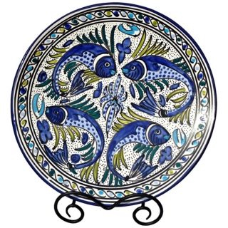 Le Souk Ceramique Aqua Fish Design Round Platter   #X9932