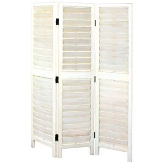 White Painted Louvered Three Panel Wood Screen   #G7490