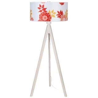 Lights Up Woody Pickled Anna Red Shade Floor Lamp   #T2979