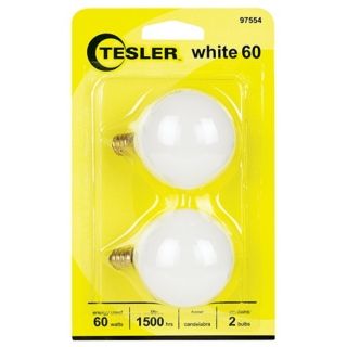 Tesler 60 Watt 2 Pack G16 1/2 White Candelabra Light Bulbs   #97554