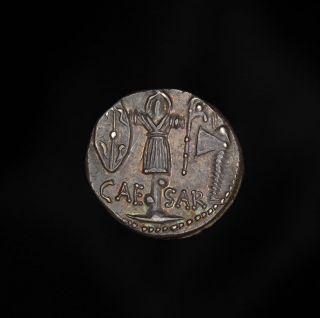 and important Ancient Roman silver denarius coin of the great Julius