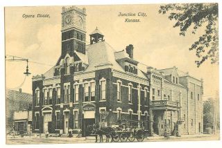Kansas Junction City Opera House Fire Wagon 1910 Postcard KS