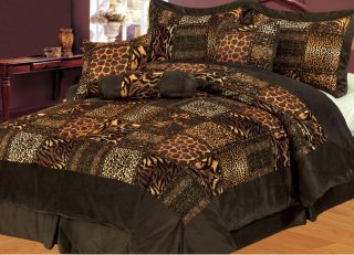 7pcs Queen Safari Brown Micro Fur Comforter Set