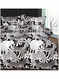 Retro Jungle Black Quilt DOONA Cover Set Bedding Queen Elephant Zebra