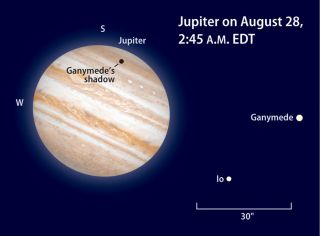 Ganymede’sdark shadow crosses Jupiter’s face the night of August