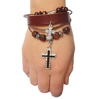 EUR € 3.85   Croix Forme alliage Bracelet en cuir brun, livraison
