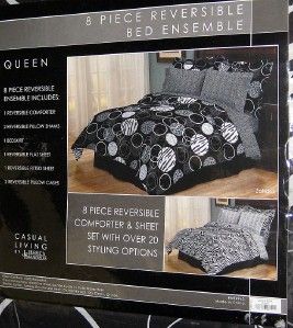 New Zahara Queen Size Comforter Set Sham Bed Skirt Zebra Jungle Black