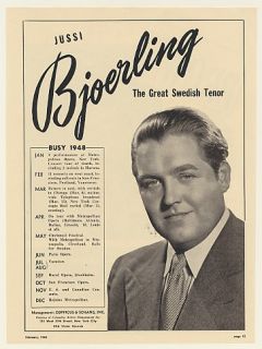 1948 Swedish Tenor Jussi Bjoerling Photo Booking Ad