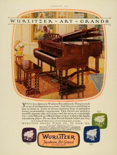 Wurlitzer Jacobean Art Grand Piano De Kalb IL   ORIGINAL ADVERTISING
