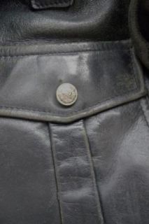 Vintage Kale Motorcycle Police Jacket Black Leather Chrome Buttons Sz
