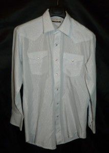 Vintage Karman Gold Collection Light Blue White Western Snap Shirt s M