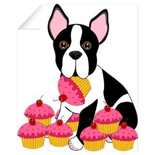 Wall Art  Wall Decals  Boston Terrier with Cupcakes