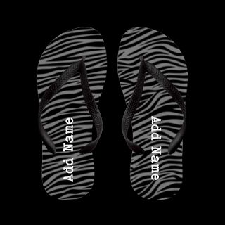 Add Name Gifts  Add Name Bathroom  zebra stripes gray Flip Flops