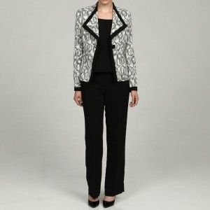 Retail $320 Kasper Black White Geometric Jacket Cami Pant Suit Plus