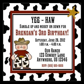 cowboy boys birthday invitation 5 25 x 5 25 flat