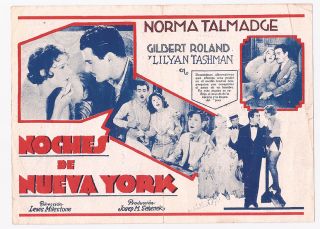 New York Nights Norma Talmadge Gilbert Roland 1931 Argentina Movie