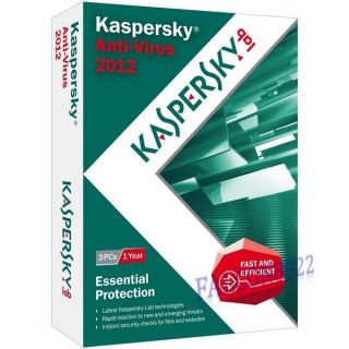 New Kaspersky Antivirus 2012 3 Pcs 1 Year Subscription Retail Box Fast