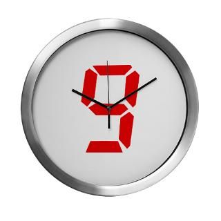 nine red alarm clock number Modern Wall Clock for $42.50