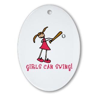 Girls Softball Girls Can Swing Oval Ornament  Girls Softball Girls