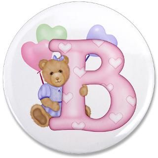 Alphabet Gifts  Alphabet Buttons  Teddy Alphabet B (bd) Pink 3.5