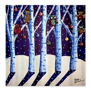 christmas holiday owls folk art shower curtain $ 46 99