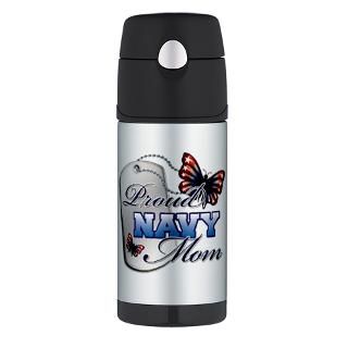 Proud NAVY Mom Butterfly Thermos® Bottle (12oz) by militaryprideshop