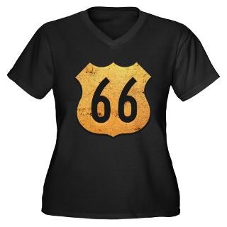 Vintage Route 66 Womens Plus Size V Neck Dark T S