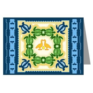 blue honu and nene hawaiian quilt greeting card $ 3 79