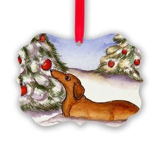 Art Gifts  Art Seasonal  Weiner Dog in Snow Ornament