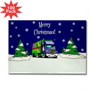 and Entertaining  Semi Truck Merry Christmas Rectangle Magnet (100 p